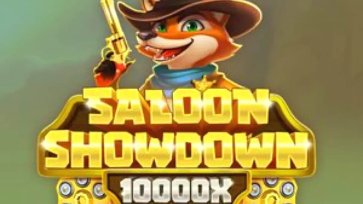 Tampilan visual slot Saloon Showdown 10,000x dengan karakter sheriff rubah